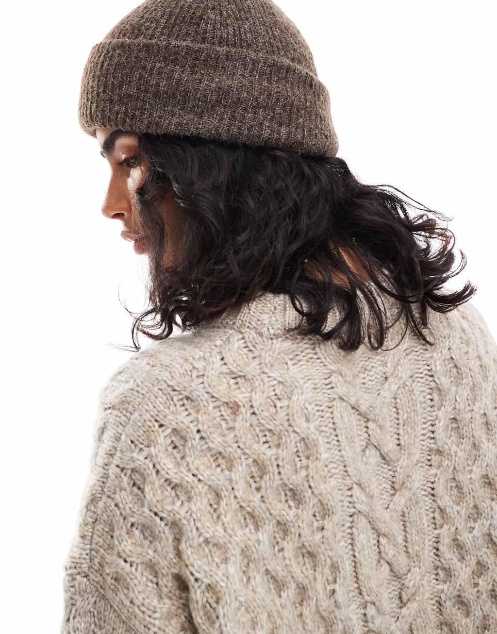 ASOS DESIGN chunky double roll beanie in chocolate Product Image