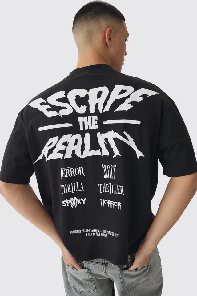 Oversized Extended Neck Boxy Escape The Reality Print T-Shirt | boohooMAN USA Product Image