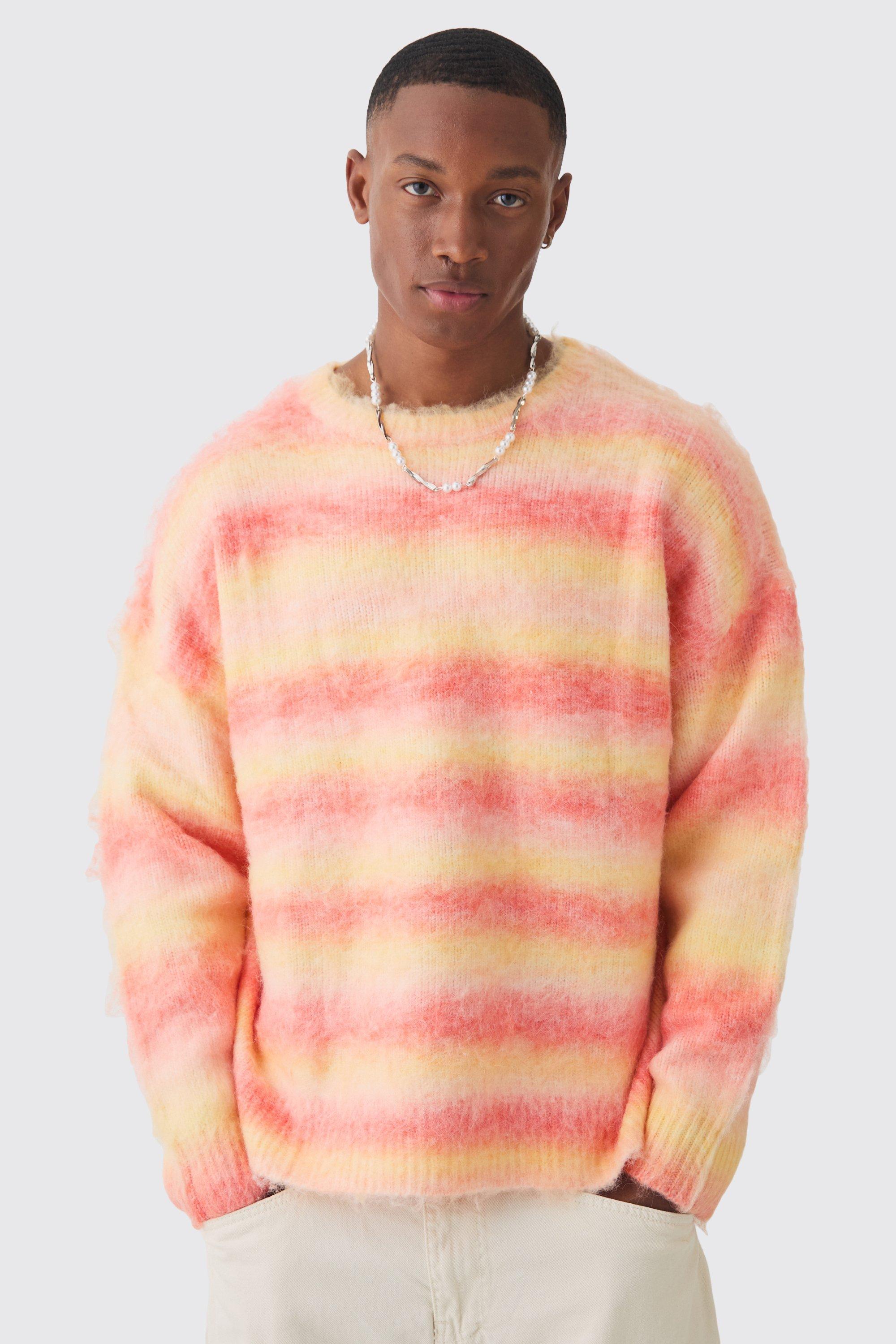 Oversized Boxy Brushed Stripe Knitted Jumper | boohooMAN USA Product Image