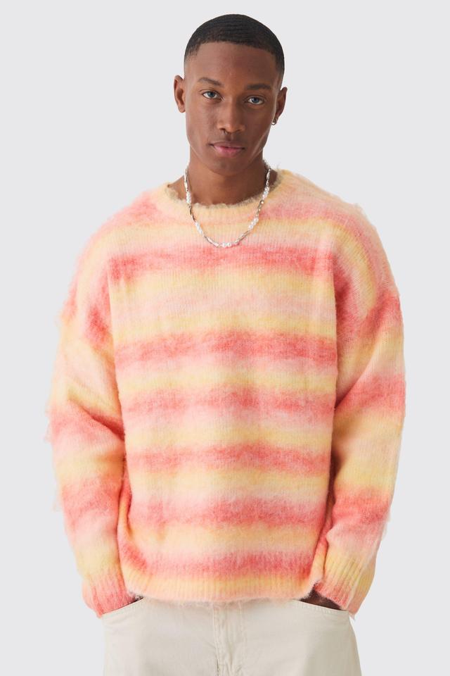 Oversized Boxy Brushed Stripe Knitted Sweater | boohooMAN USA Product Image