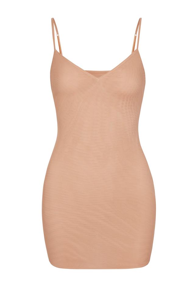 Soft Mesh V-Neck Mini Slip Dress in Warm Peach Product Image