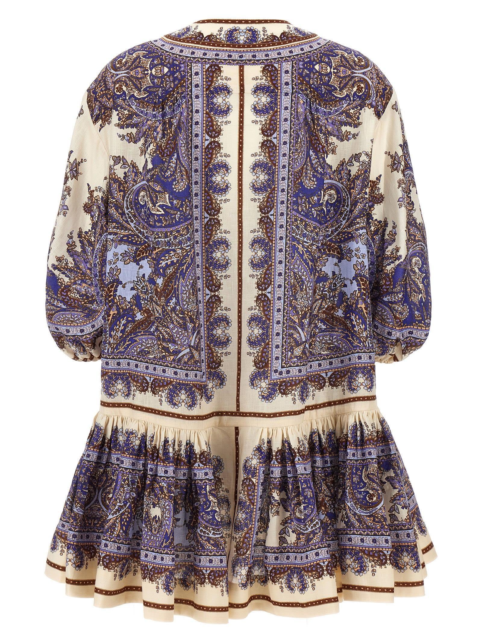 ZIMMERMANN Ottie Paisley Lace-up Linen Minidress In Purple Paisley Product Image