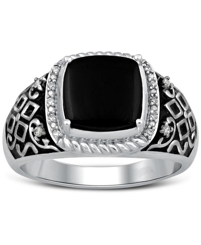 Mens Onyx & Diamond (1/10 ct. t.w.) Ring Sterling Silver Product Image