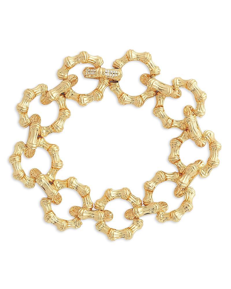 Womens Bamboo 18K-Gold-Plated & Cubic Zirconia Chain Bracelet Product Image