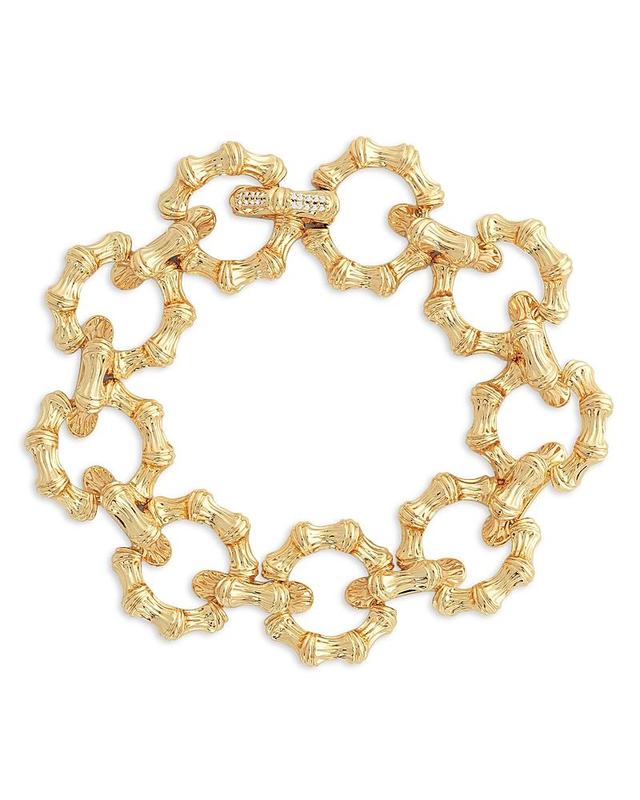 Womens Bamboo 18K-Gold-Plated & Cubic Zirconia Chain Bracelet Product Image