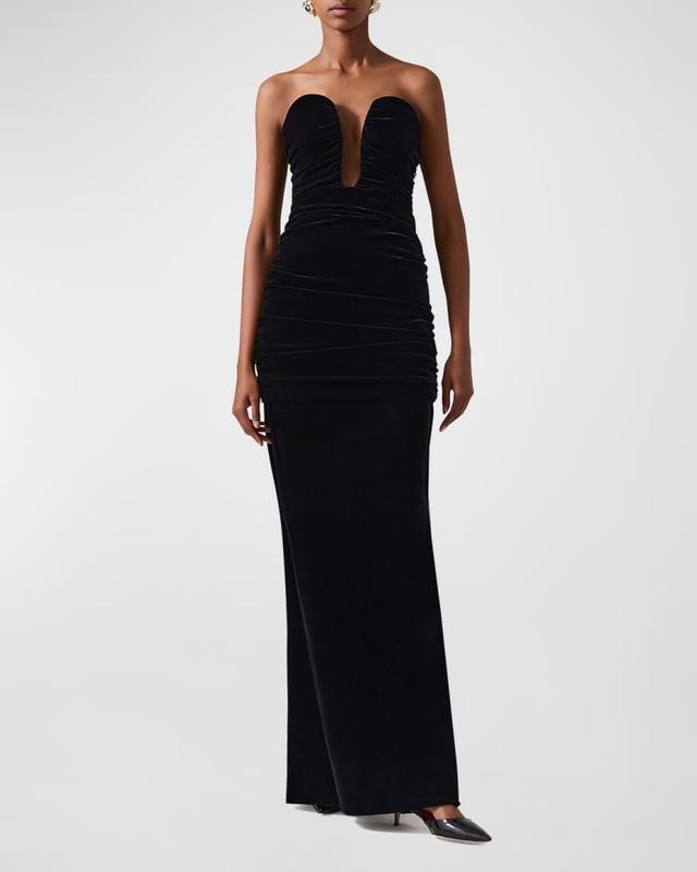 Strapless Deep-U Ruched Velvet Gown Product Image