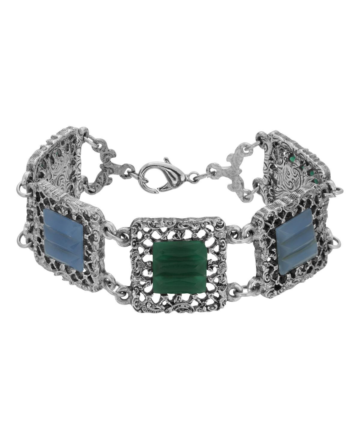 1928 Jewelry Silver-Tone Square Green Blue Bracelet, No Size Product Image