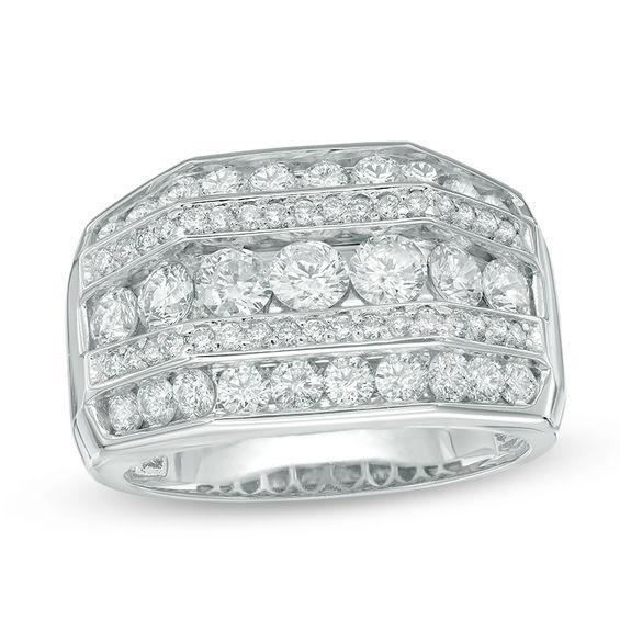 Men's 2-1/2 CT. T.w. Diamond Five Row Ring in 14K White Gold Product Image