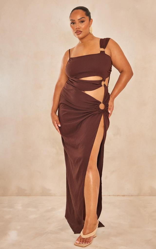 Plus Chocolate Brown Cut Out One Shoulder Ring Detail Maxi Dress Product Image