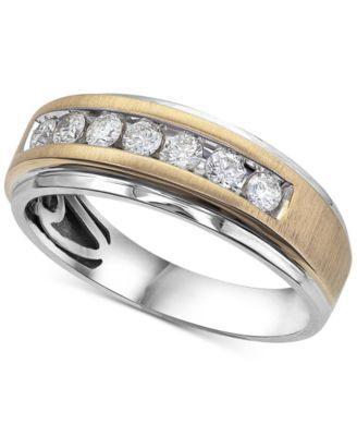 Mens Diamond 7-Stone Wedding Band (1/2 ct. t.w.) in 10k Gold & White Gold Product Image