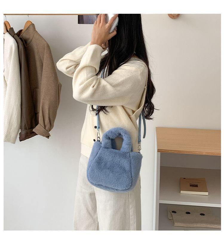 Top Handle Plain Fleece Crossbody Bag Product Image