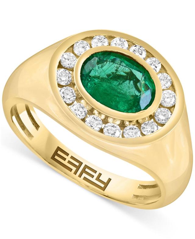 Effy Mens Emerald (1-1/2 ct. t.w.) & Diamond (1/2 ct. t.w.) Halo Ring in 14k Gold Product Image