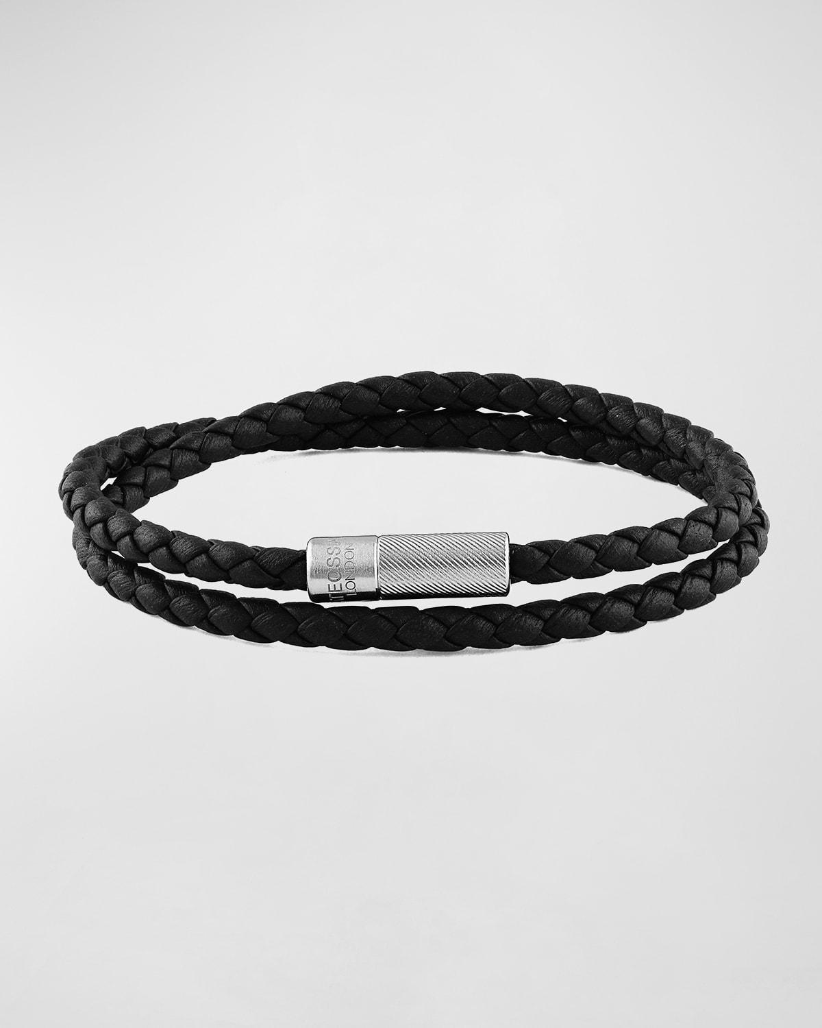 Mens Braided Leather Double-Wrap Bracelet, Black Product Image