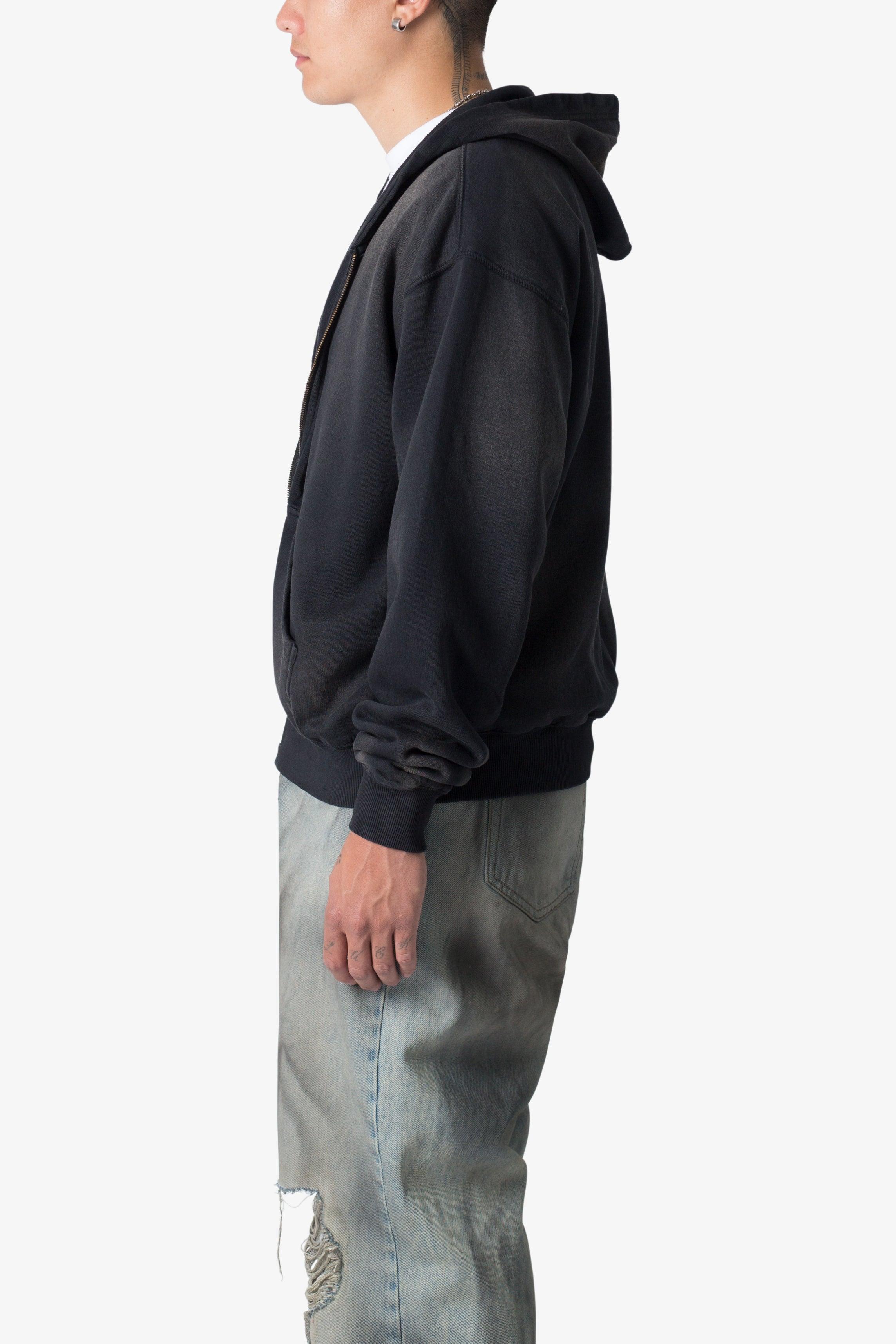 Faded Basic Zip Up Hoodie - Washed Black Product Image