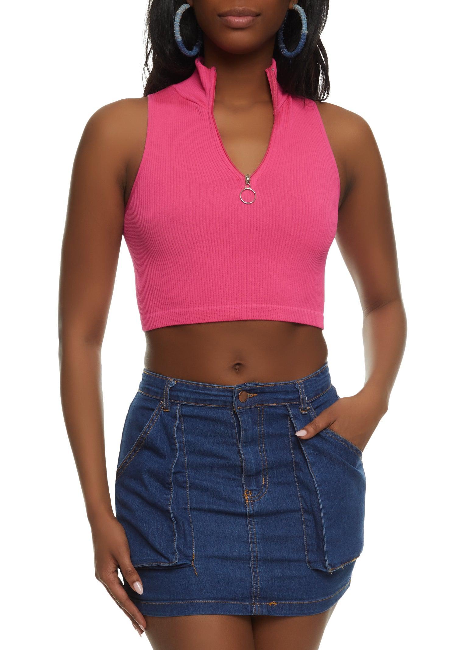 Womens Seamless Half Zip Cropped Tank Top Product Image