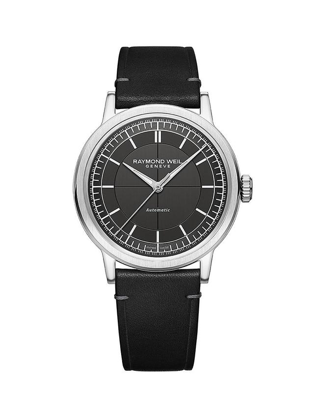 Raymond Weil Mens Swiss Automatic Millesime Black Leather Strap Watch 40mm Product Image