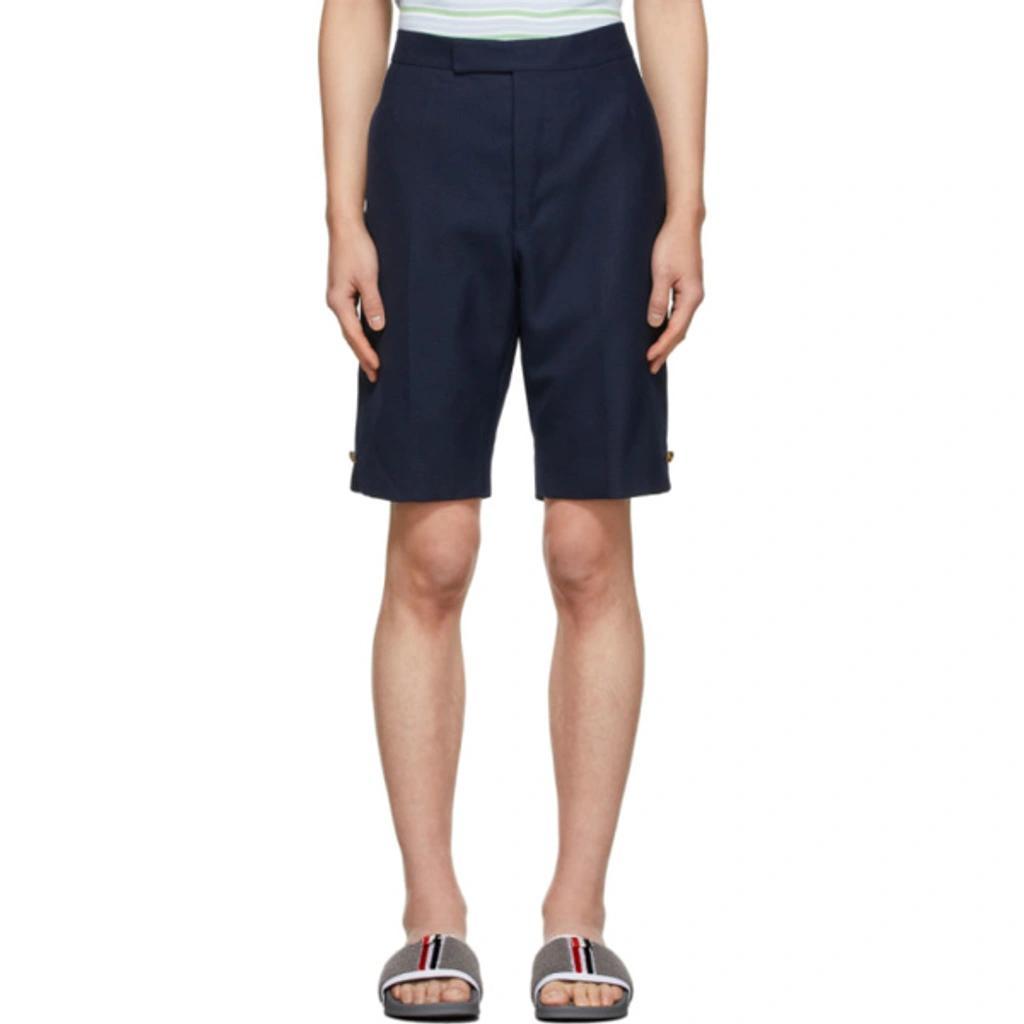 Navy Hopsack Weave School Uniform Backstrap Shorts In Blue Product Image