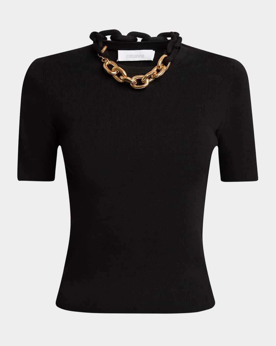 Chain Necklace Short-Sleeve Sweater Product Image