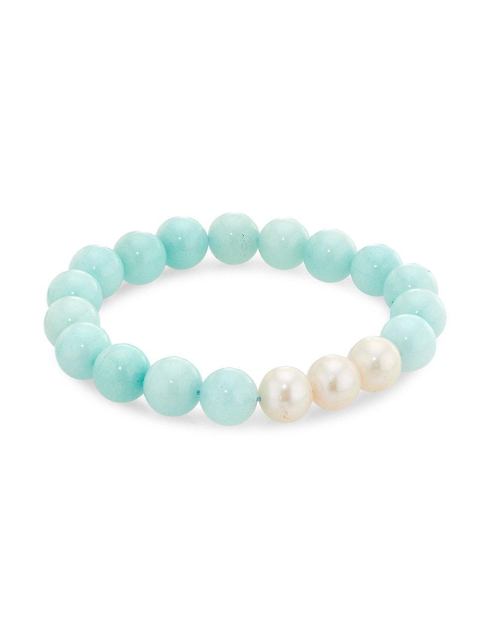 Womens Gems Baroque Pearl & Aquamarine Jade Bead Stretch Bracelet Product Image