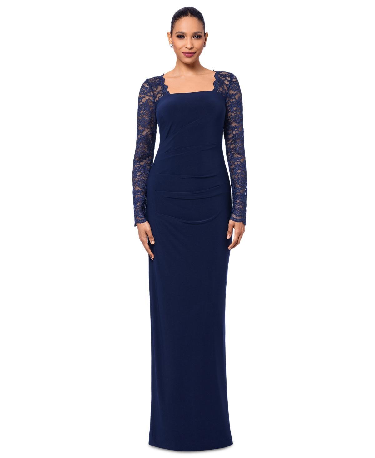 Women's Lace-Sleeve Square-Neck Gown Product Image