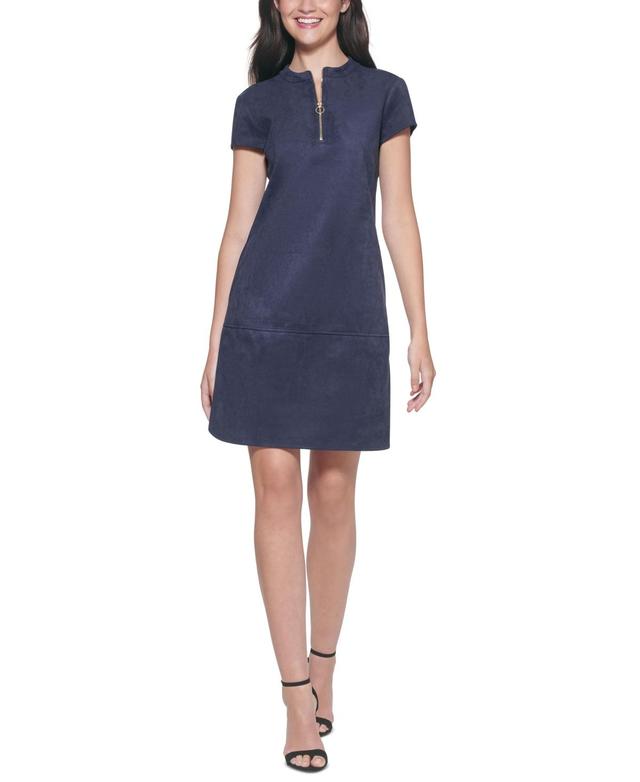 Kensie Zip Mock Neck Short Sleeve Sheath Dress Product Image