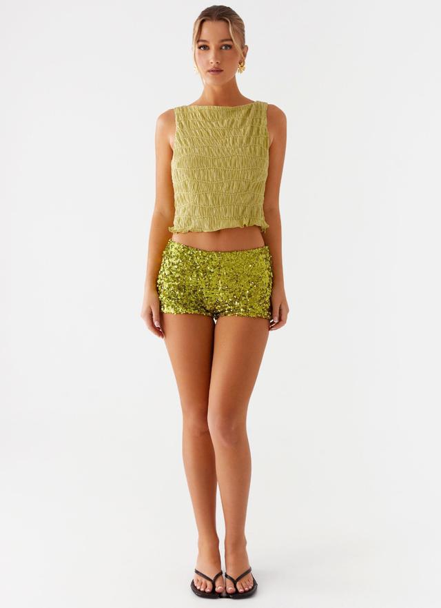 After Midnight Low Rise Sequin Mini Shorts - Olive Product Image