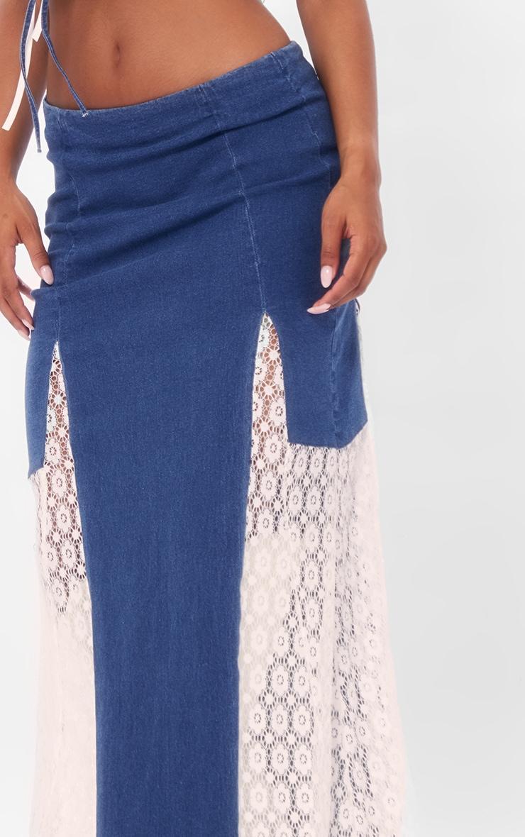 Indigo Denim Lace Insert Maxi Skirt Product Image