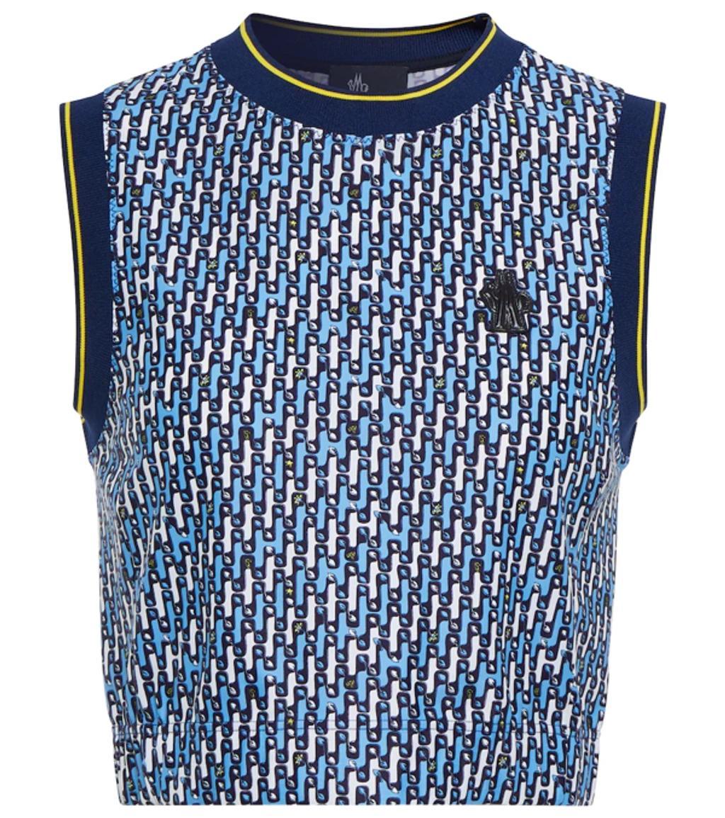 MONCLER Abstract-pattern Cropped Tank Top In Blue Product Image