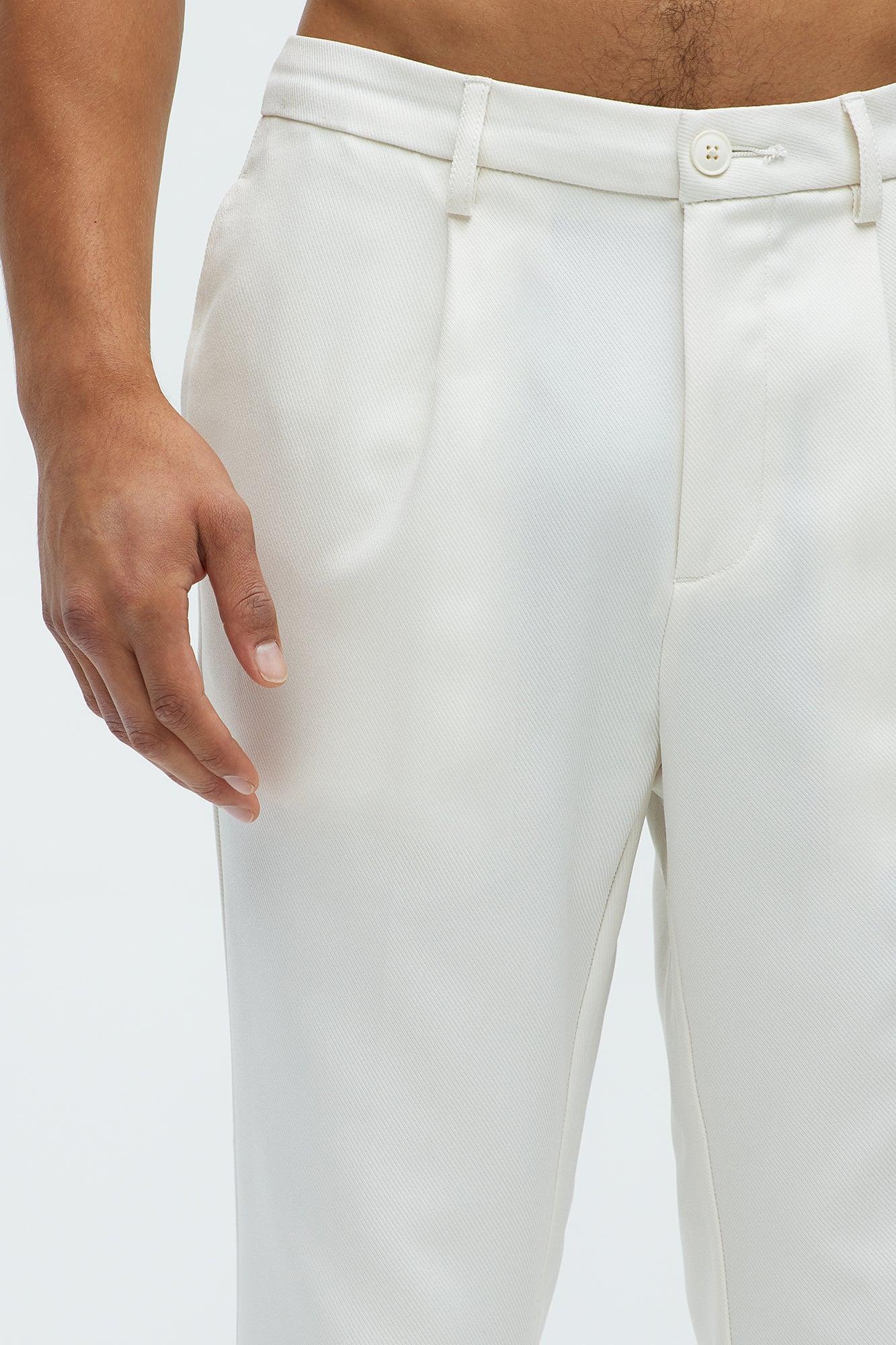 Work Flow Pleated Straight Trousers - Off White Product Image