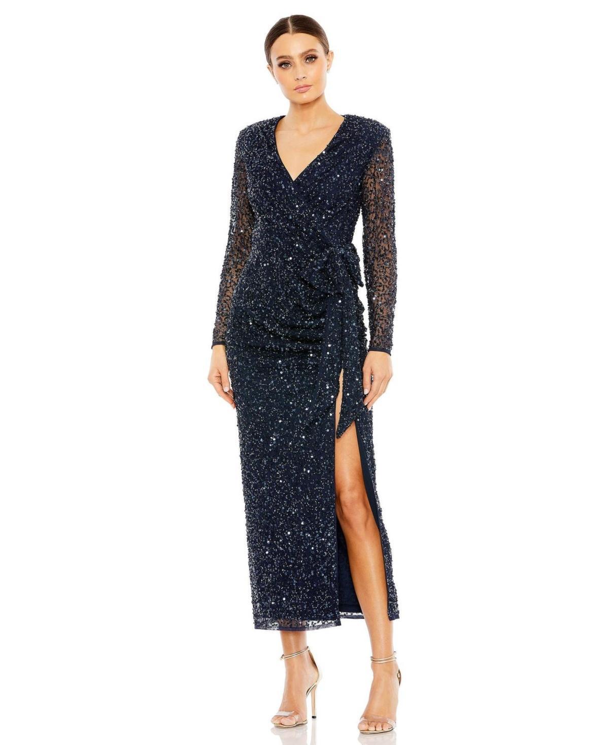 Women's Long Sleeve V-Neck Sequin Dress Product Image