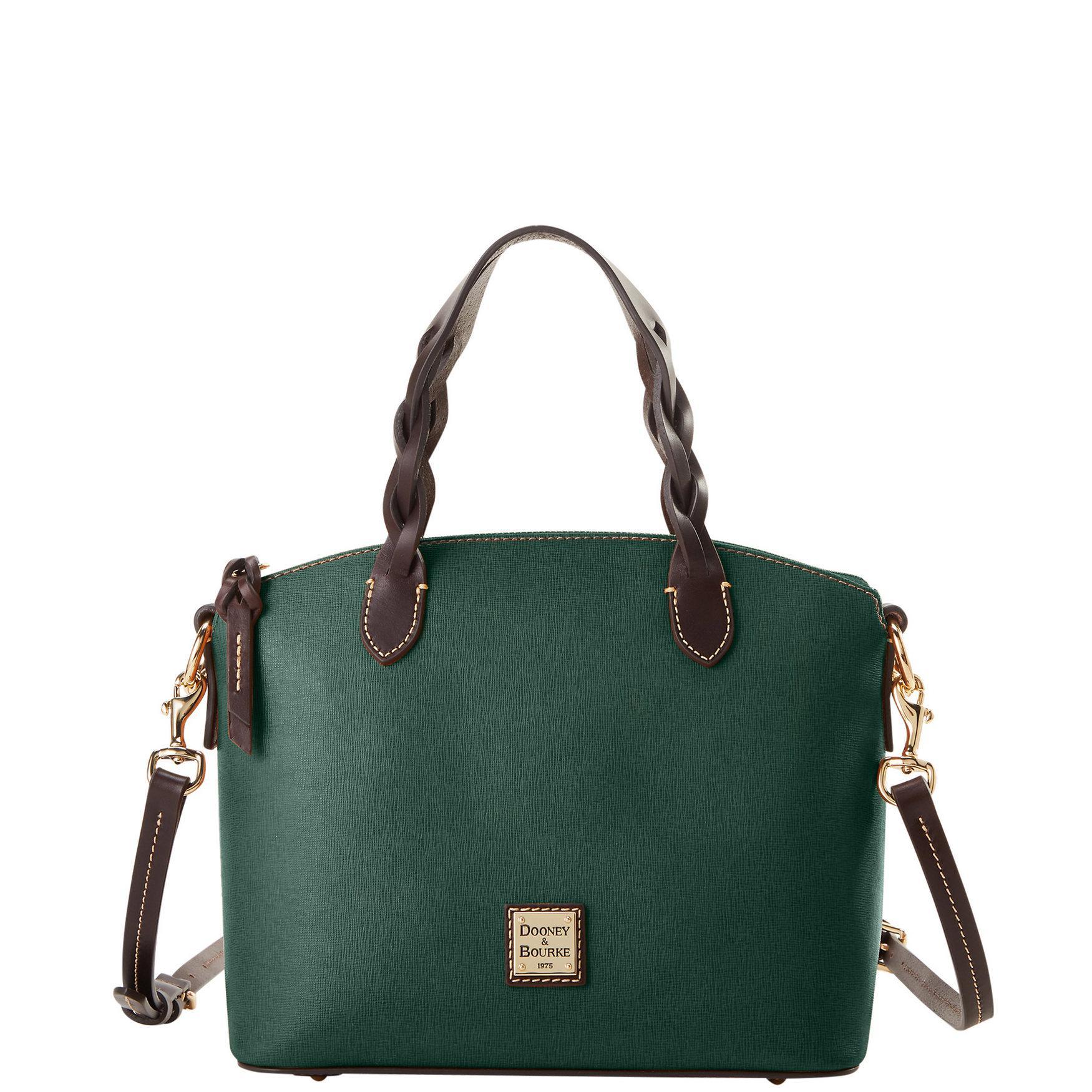 Dooney & Bourke Womens Saffiano Small Heidi Leather Satchel Bag in Ivy Product Image