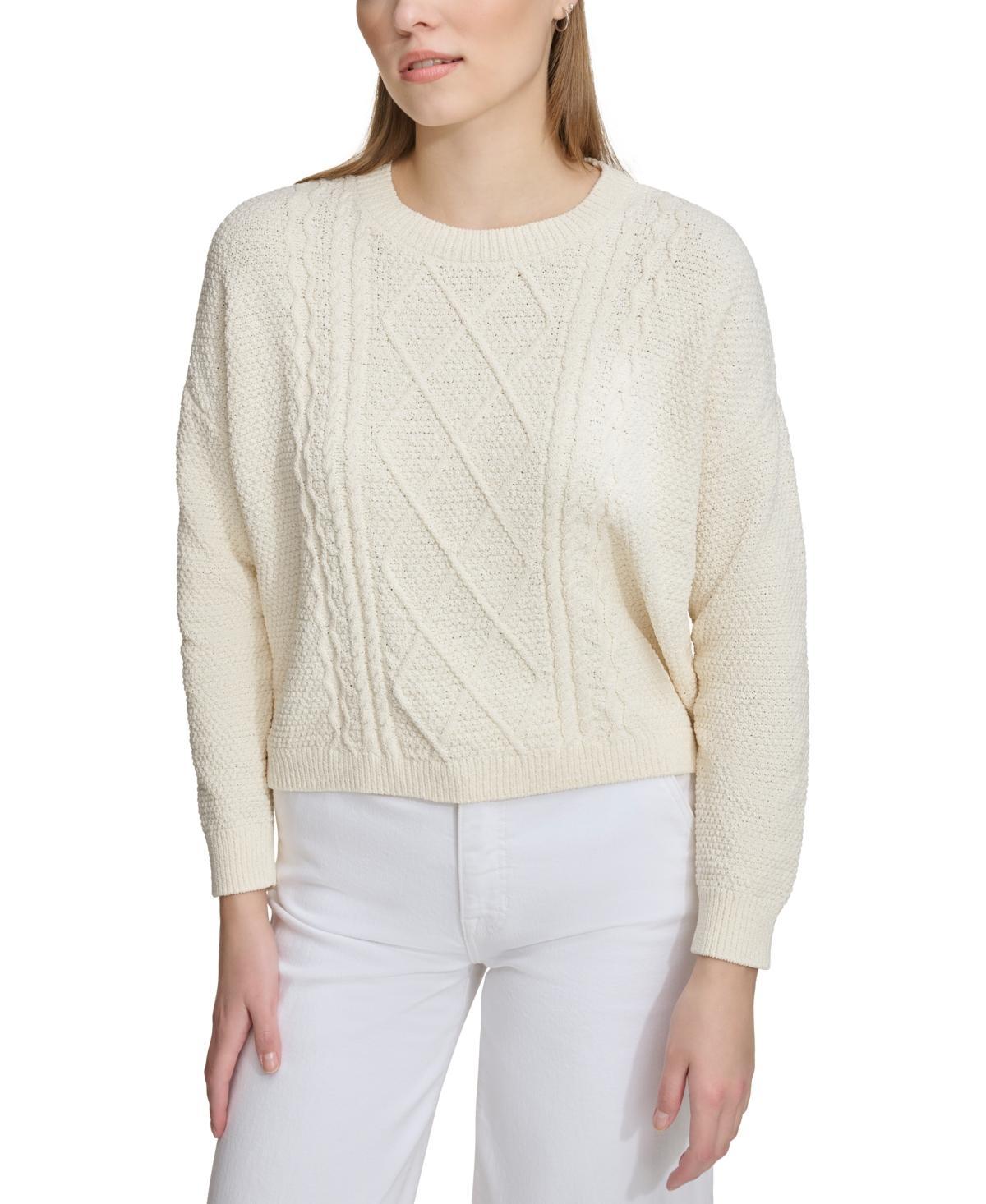 Dkny Jeans Womens Mixed Cable-Knit Drop-Shoulder Sweater Product Image