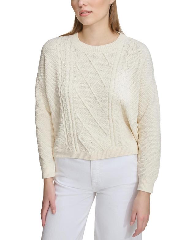 Dkny Jeans Womens Mixed Cable-Knit Drop-Shoulder Sweater Product Image