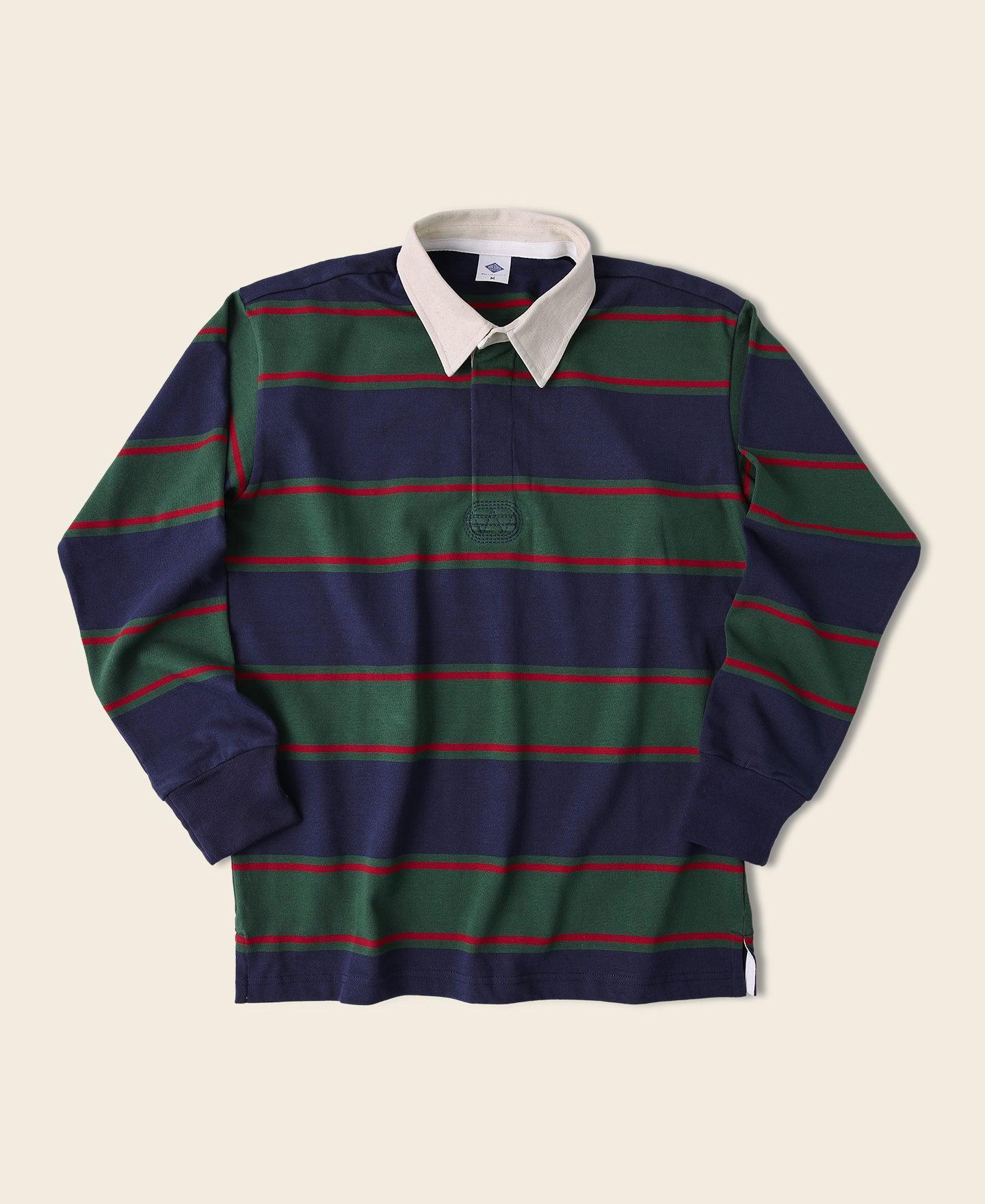 Classic Fit Striped Jersey Rugby Shirt - Green/Navy/Red Product Image