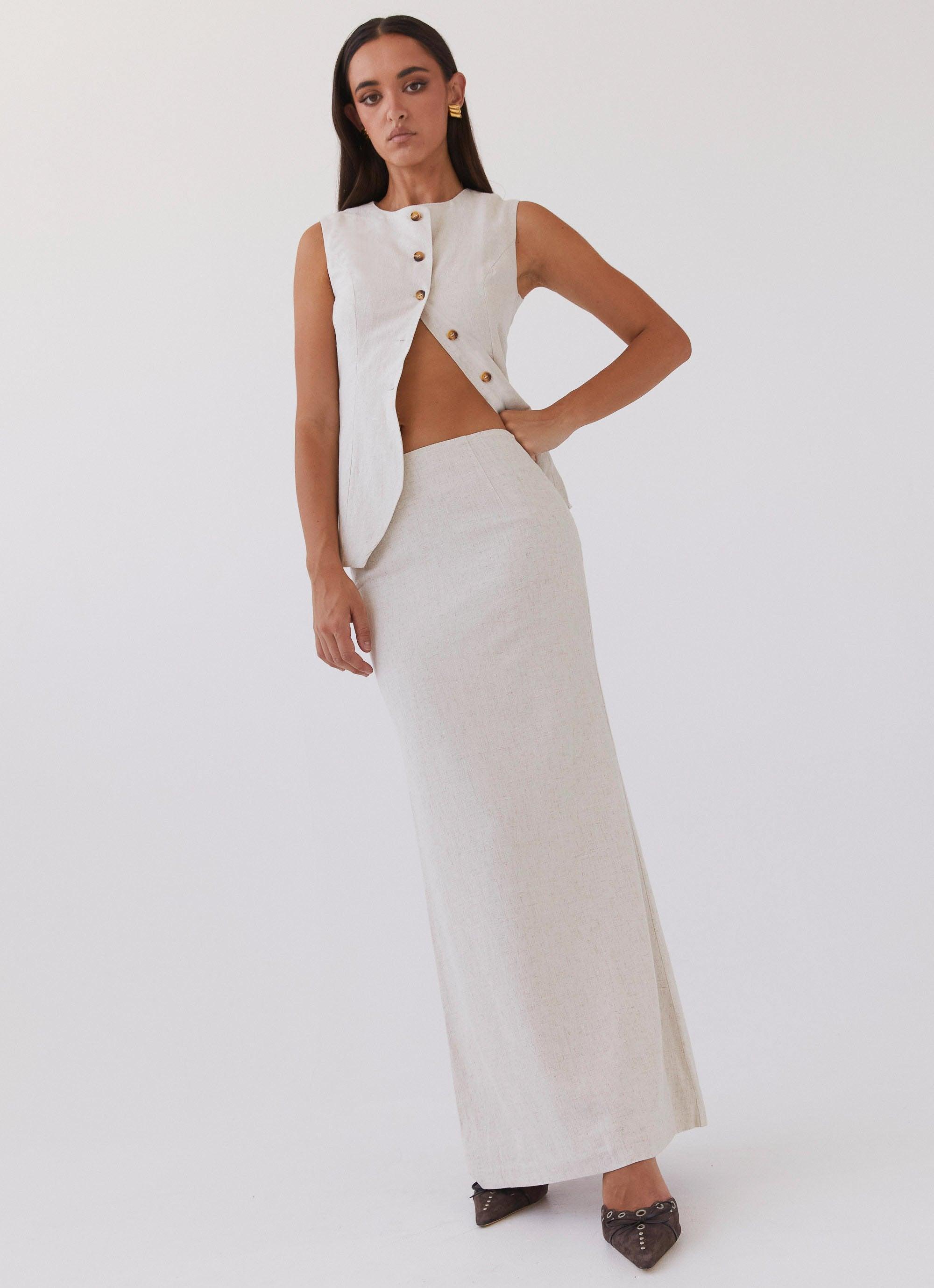 Born For Bordeaux Linen Maxi Skirt - Oatmeal Product Image