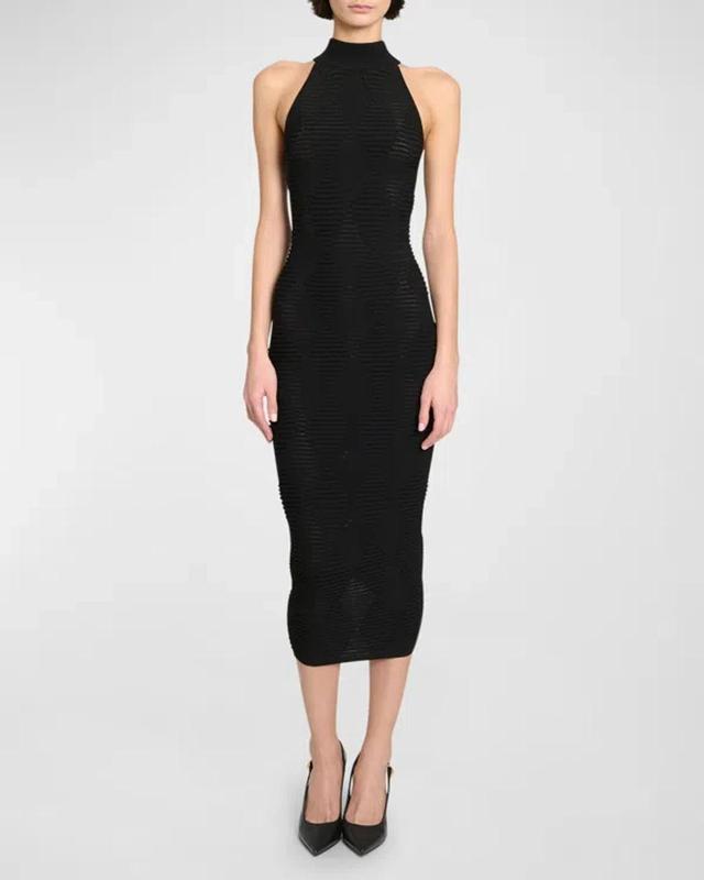 BALMAIN Diamond Textured Knit Midi Dress In Black Product Image