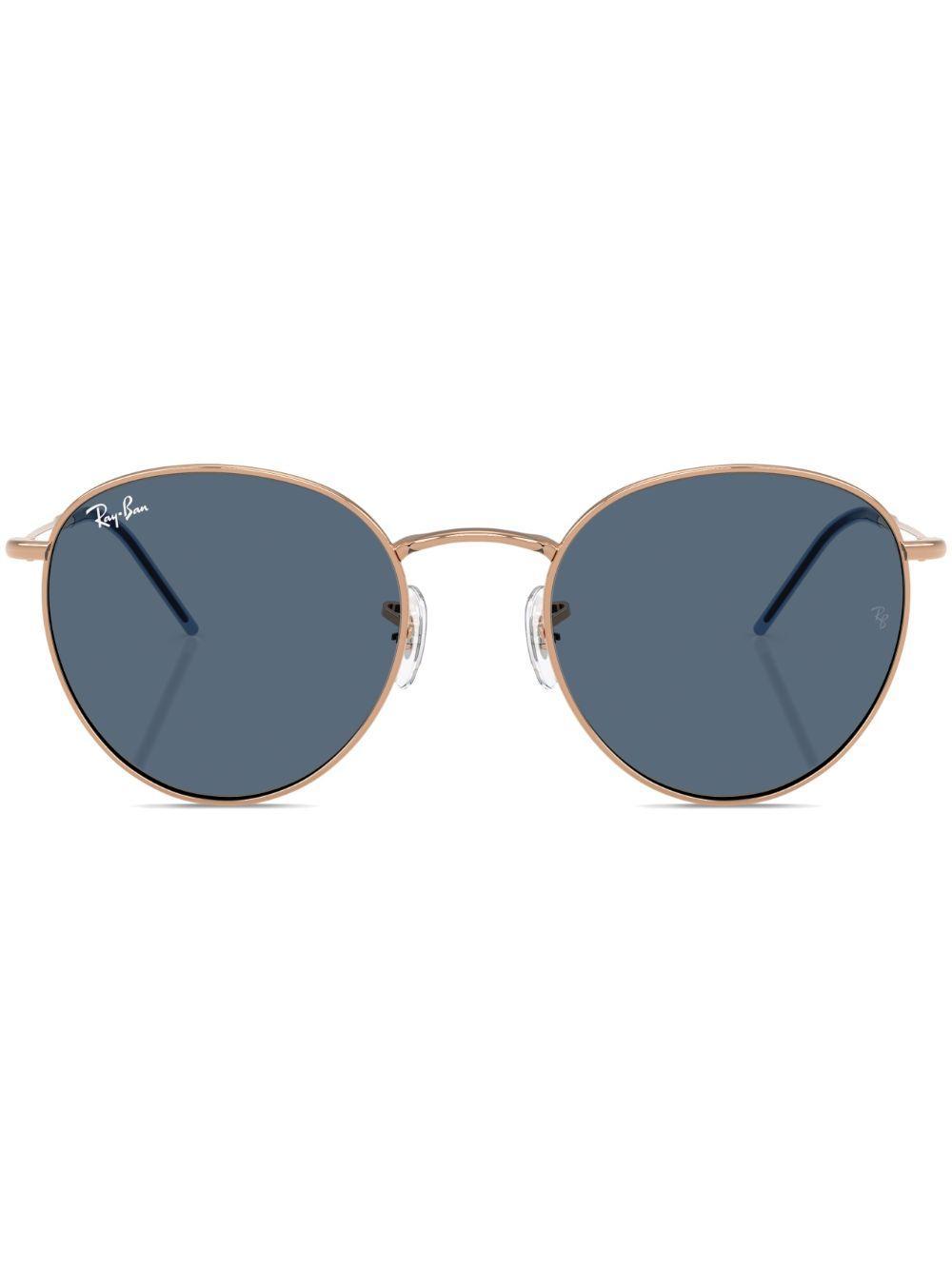 RAY BAN Round Reverse Sunglasses Rose Gold Frame Blue Lenses 55-21 Product Image