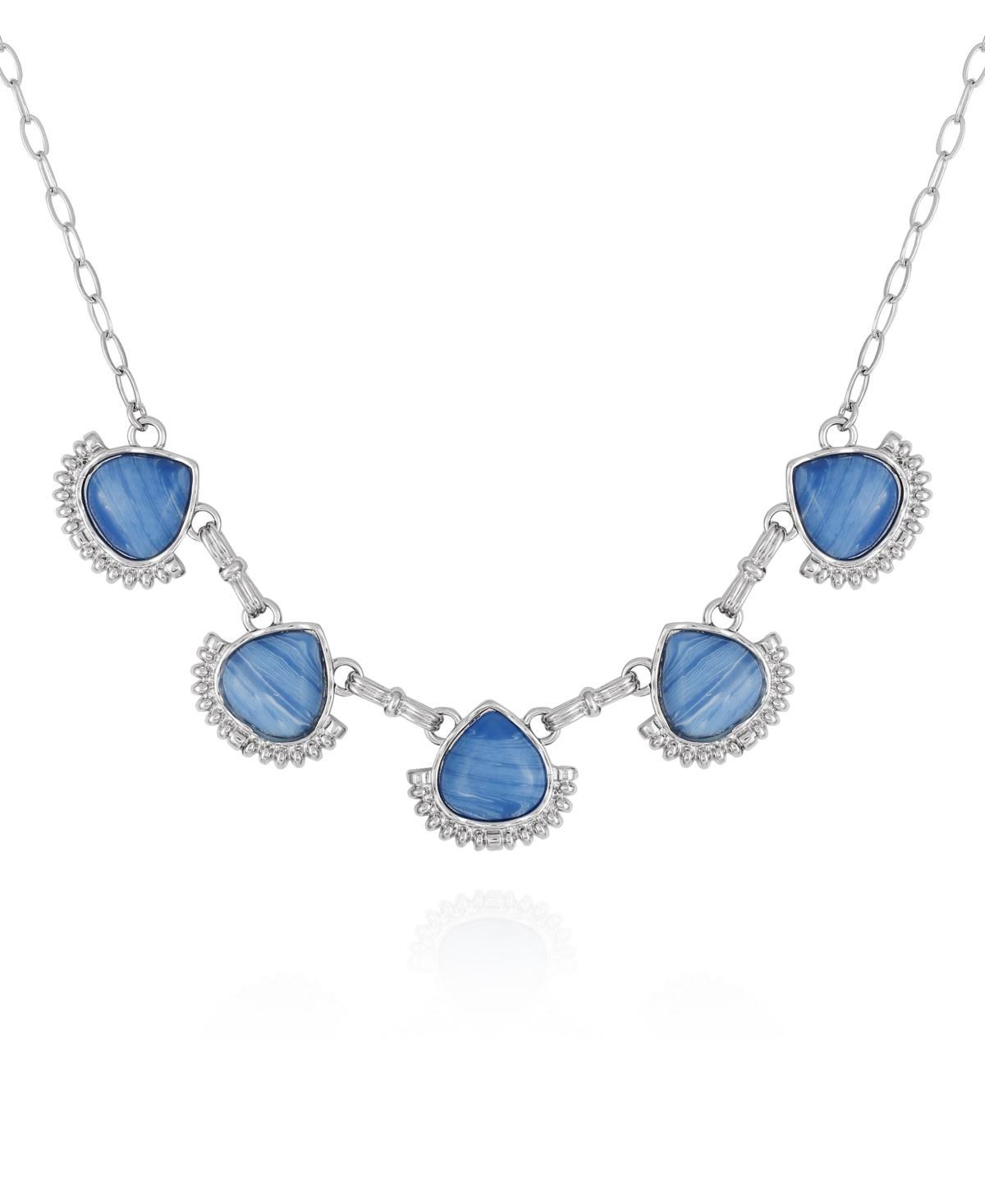 Womens Denim Semi Precious Stone Statement Necklace - Silver-Tone Product Image