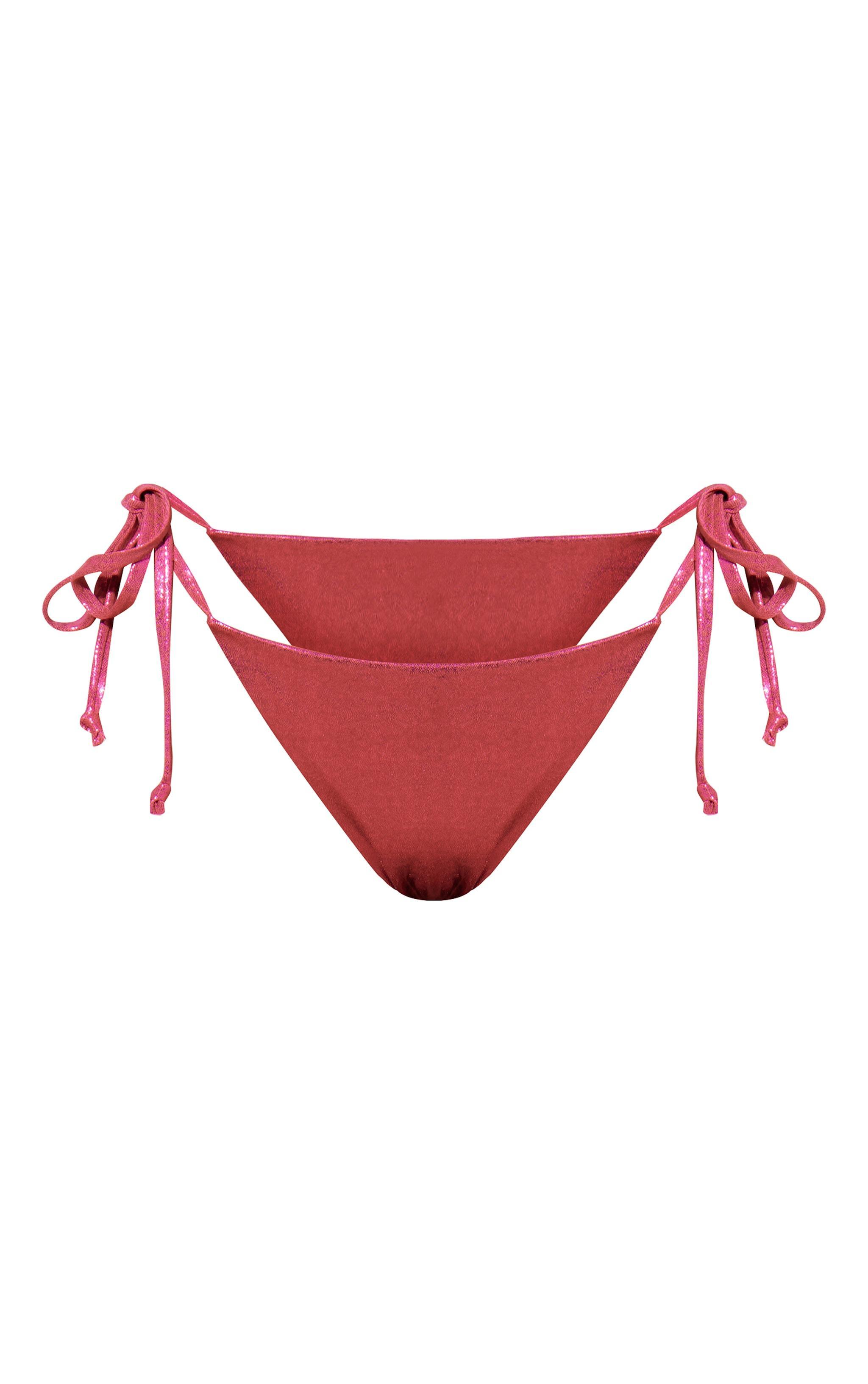 Hot Pink Shimmer Tie Side Bikini Bottoms Product Image