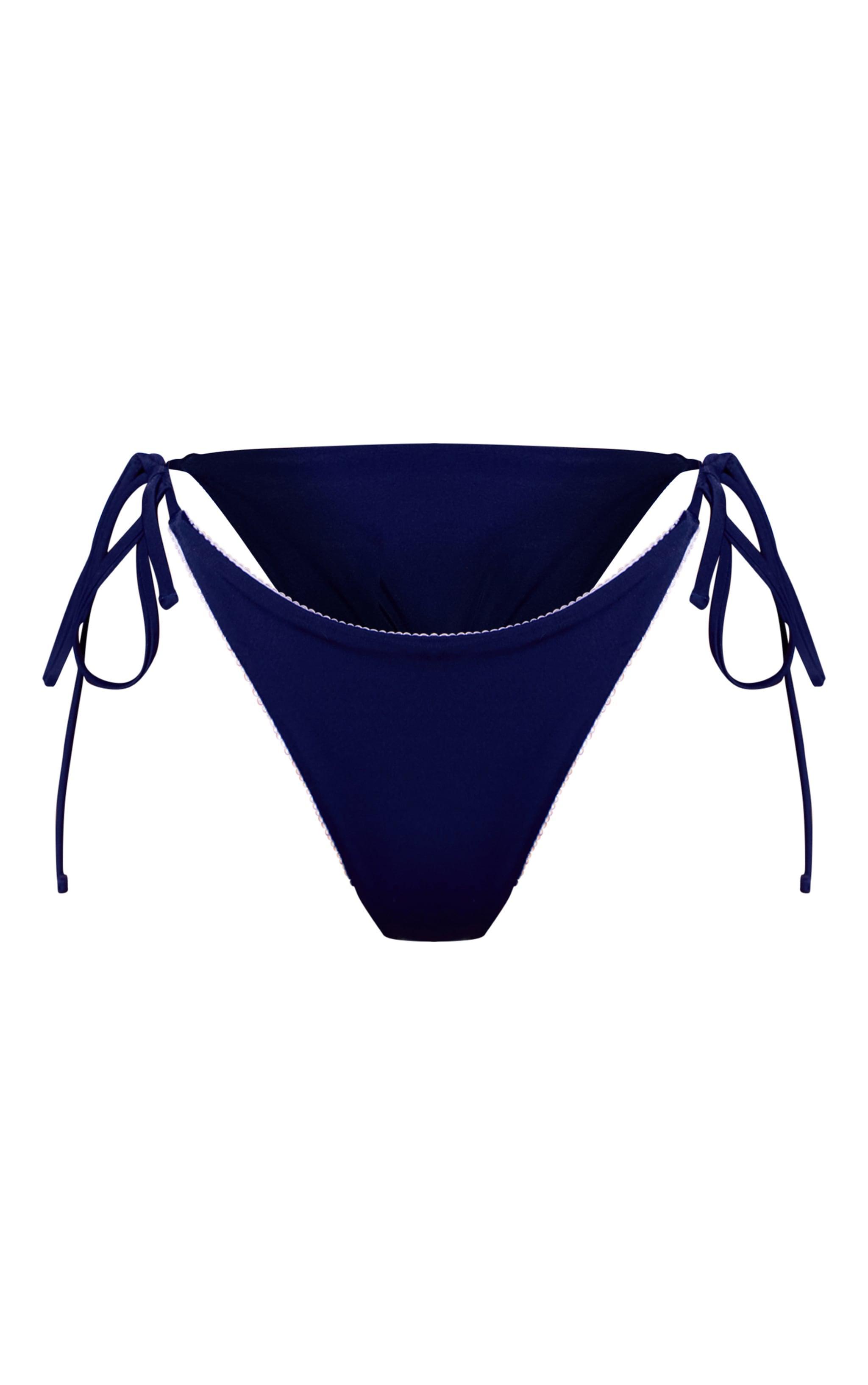 Navy Contract Stitch Tie Side Bikini Bottoms Product Image