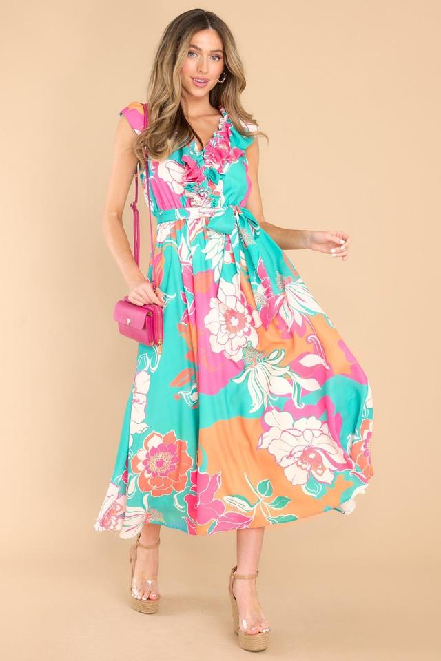 Tango On Teal Floral Midi Dress Product Image