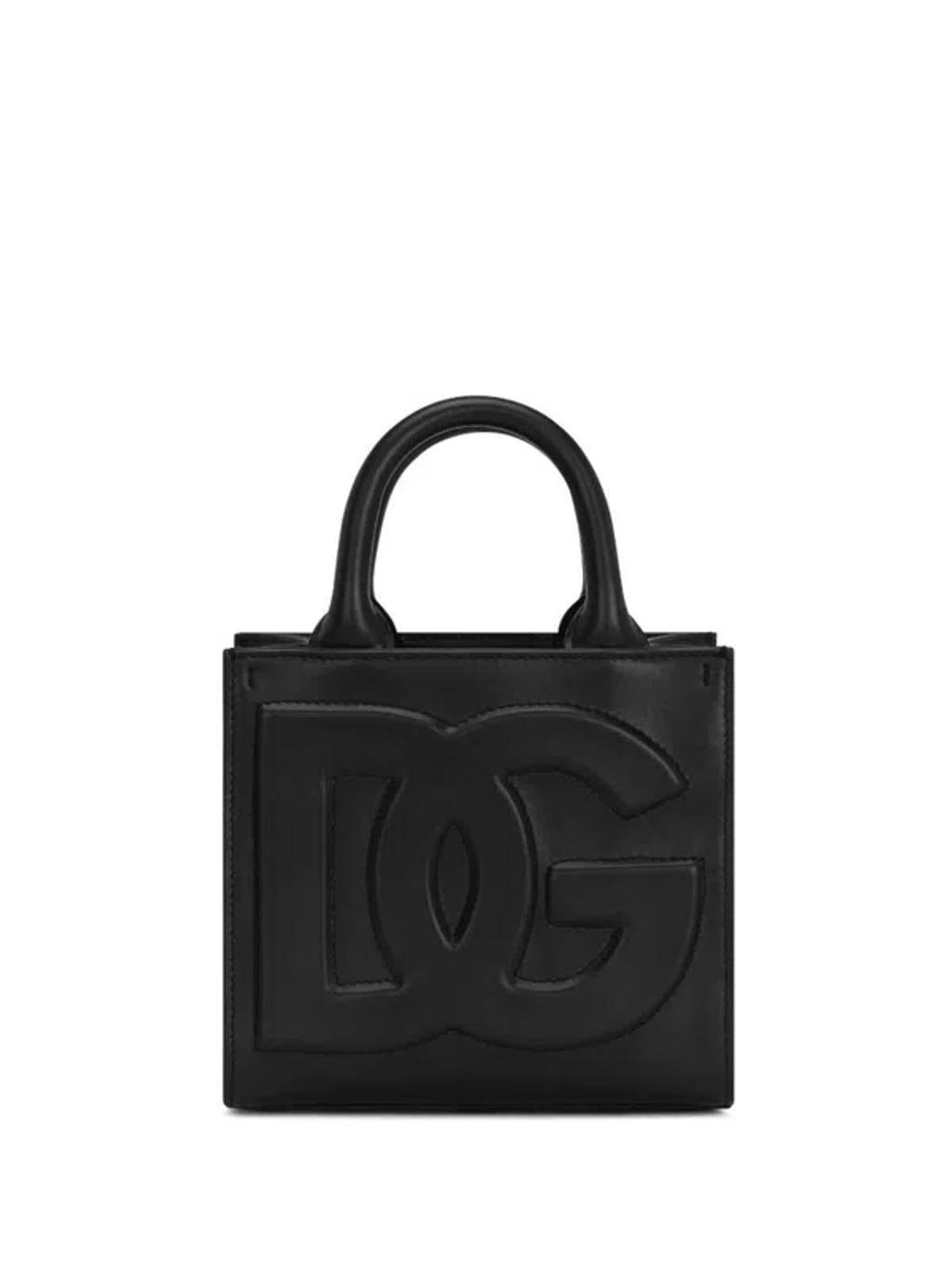 Mini Dg Daily Shopping Bag In Calf Leather With Front Logo In Black Product Image