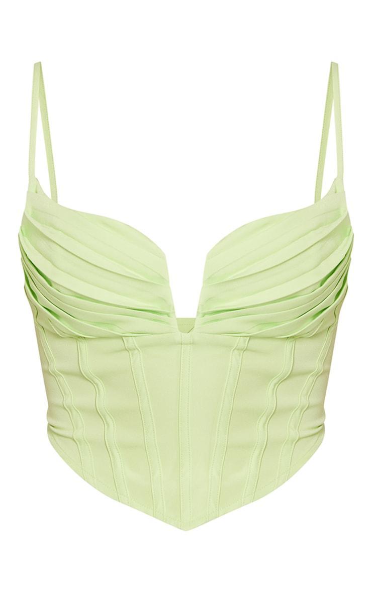 Lime Strappy Pleated Bust Corset Detail Crop Top Product Image