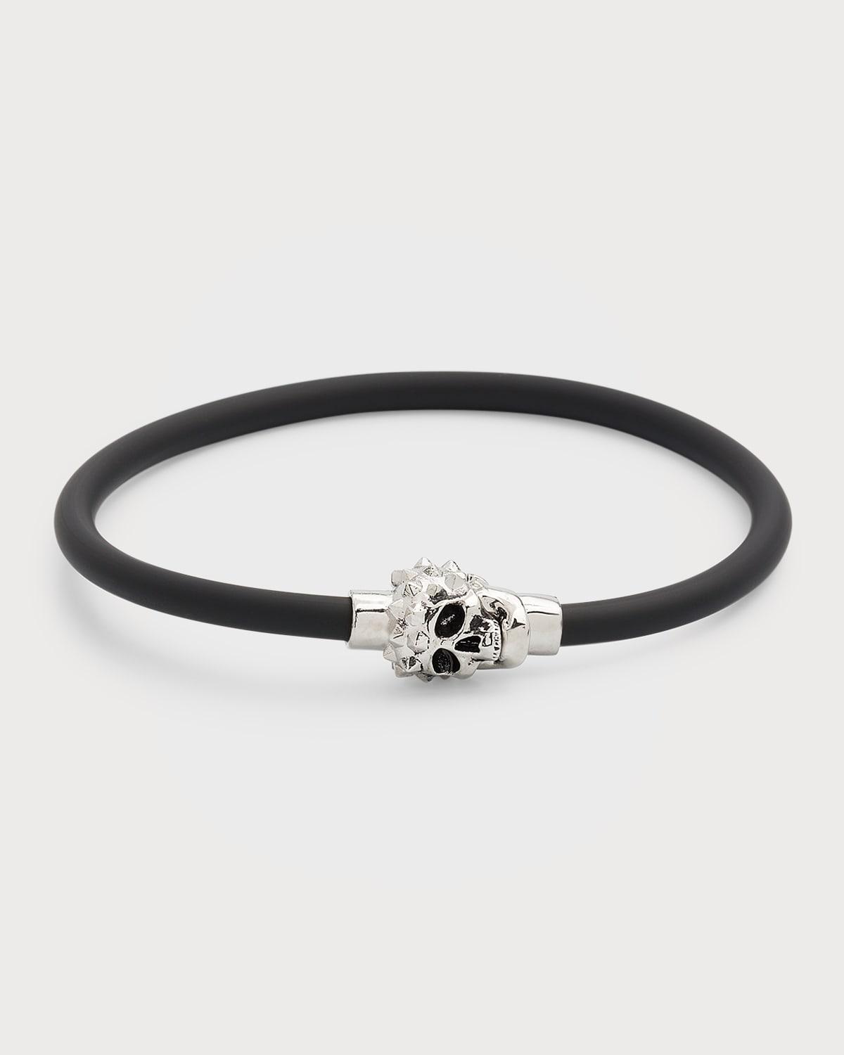 Mens Rubber-Cord Skull-Studded Bracelet - Black - Size Medium Product Image