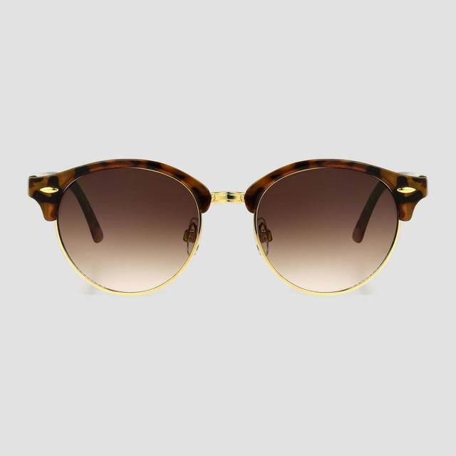 Womens Tortoise Shell Print Round Retro Metal Sunglasses - Universal Thread Gold Product Image