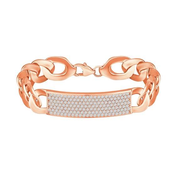 Men's 2 CT. T.w. Diamond I.d. Curb Chain Bracelet in Sterling Silver with 14K Rose Gold Plate - 8.0" Product Image