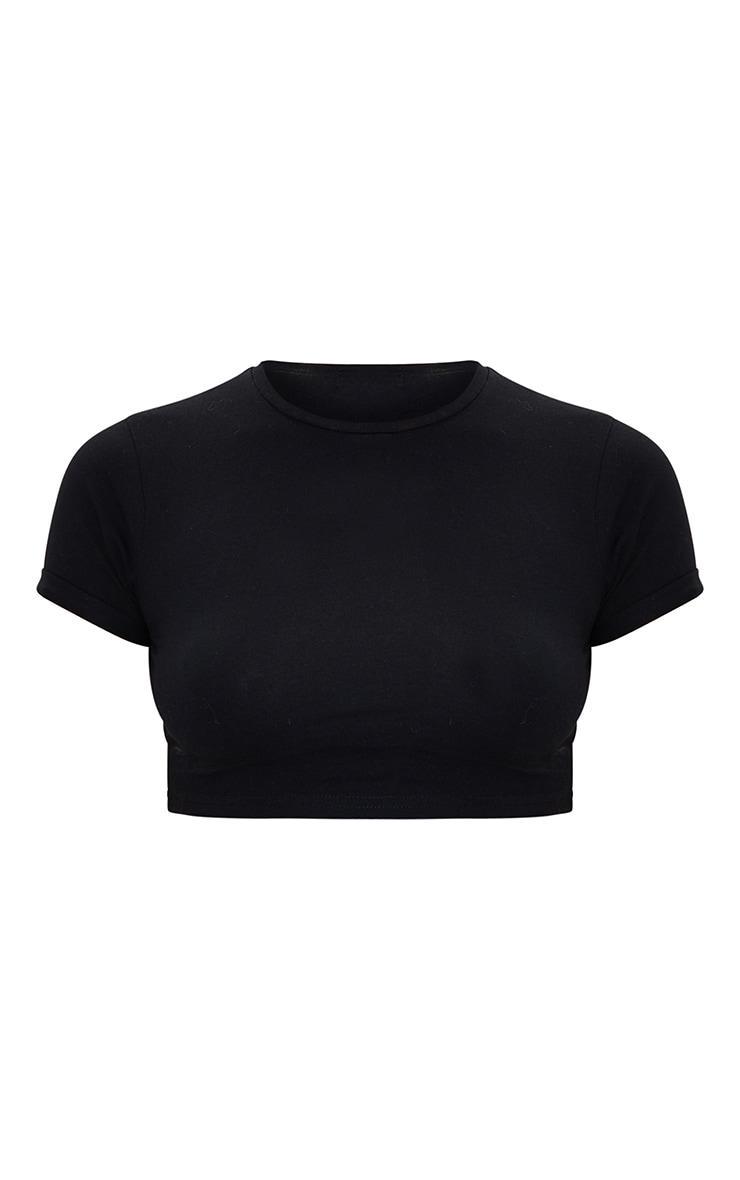 Basic Black & White Cotton Blend Roll Sleeve Crop T Shirt 2 Pack Product Image