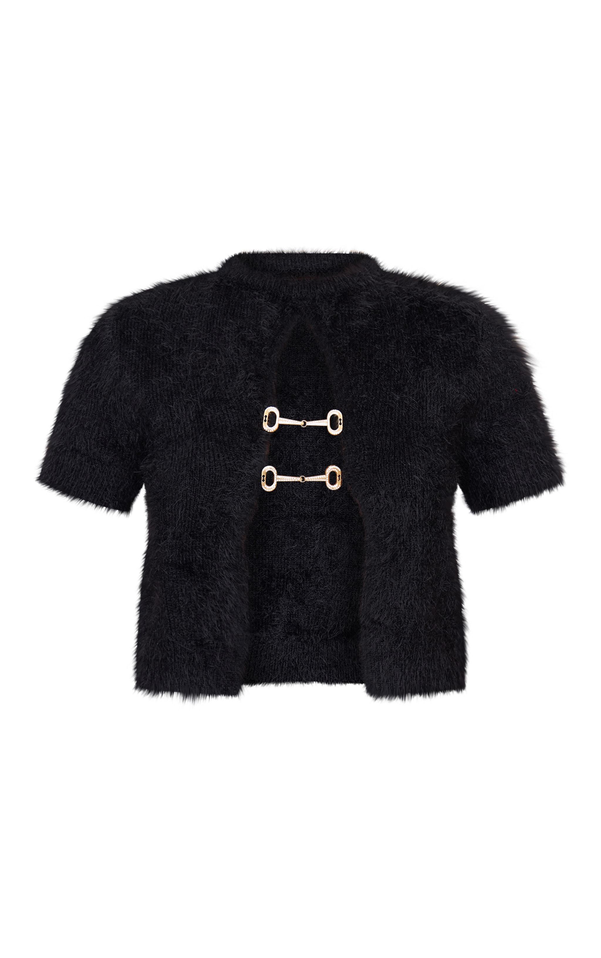 Black Fluffy Knit Embellished Top Product Image