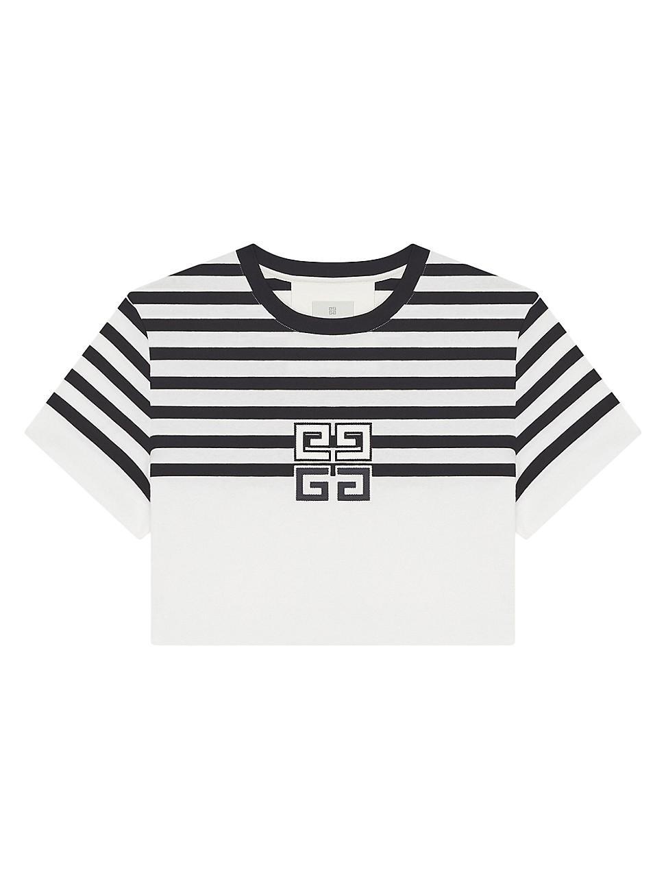 Womens 4G Cropped T-Shirt In Cotton With Stripes Product Image