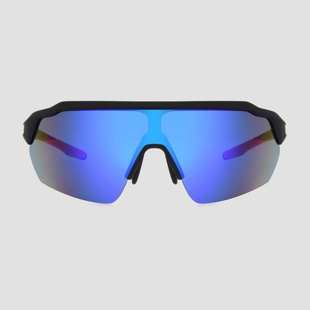 Mens Blade Rubberized Sport Sunglasses with Mirrored Lenses - All in Motion Blue Product Image